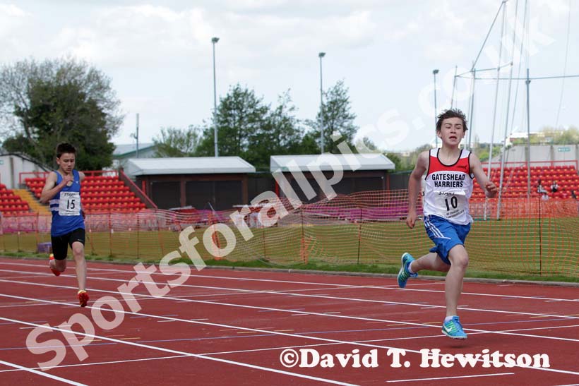 Samuel Bradley (Gateshead) winning the under-13s 200 metres at the North Eastern Champs, Gateshead.